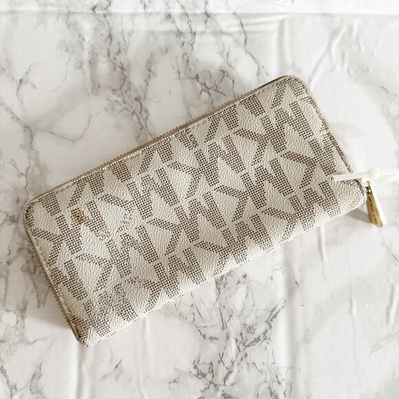 MICHAEL KORS MK Jet Set Monogram Zip Around Wallet Cream Gold - Picture 3 of 5